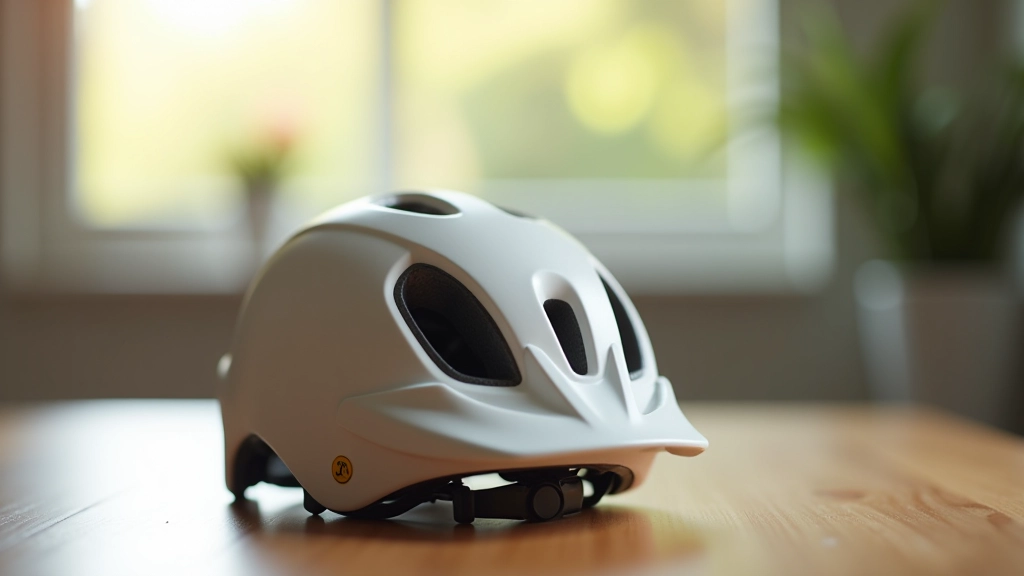 Seniorenfietshelm met goede ventilatie en reflecterende details op houten tafel
