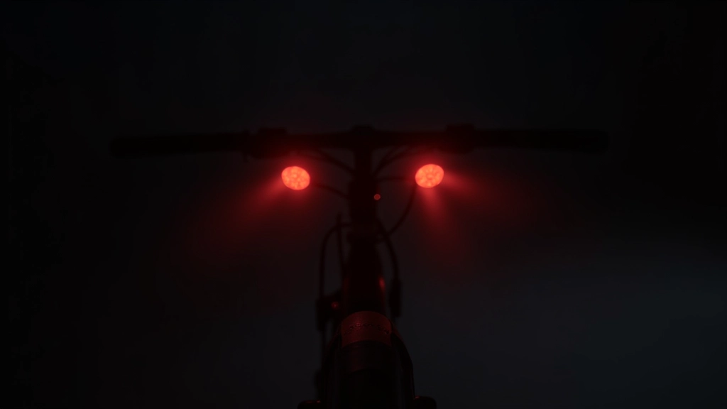 Fietsreflectoren en lichten op donkere achtergrond, rode en witte details zichtbaar