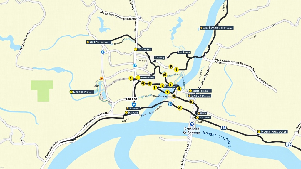 Kaart met de vlakke jaagpaden en kanaalroutes rond Gent die kafegop BVBA gebruikt
