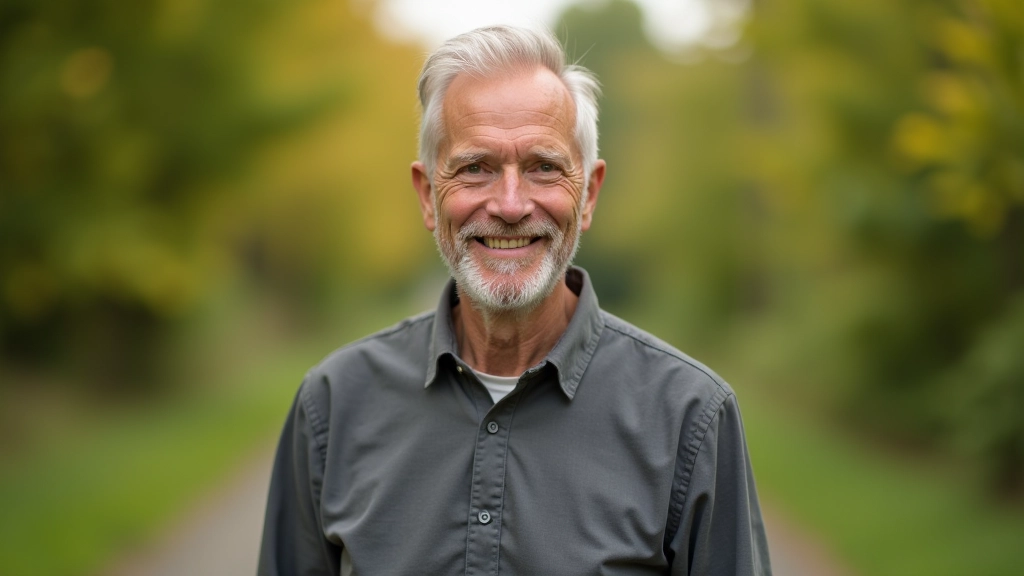 Portretfoto van Jan, gepensioneerde ingenieur en fietsliefhebber, 62 jaar oud