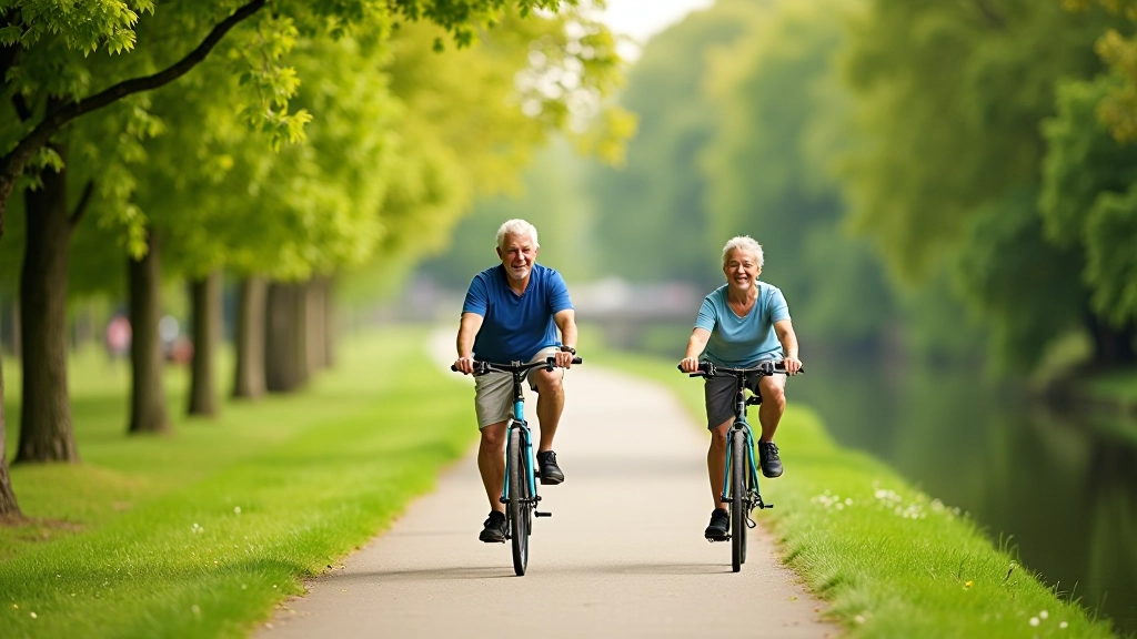Senioren fietsen langs rustig kanaal in Gent